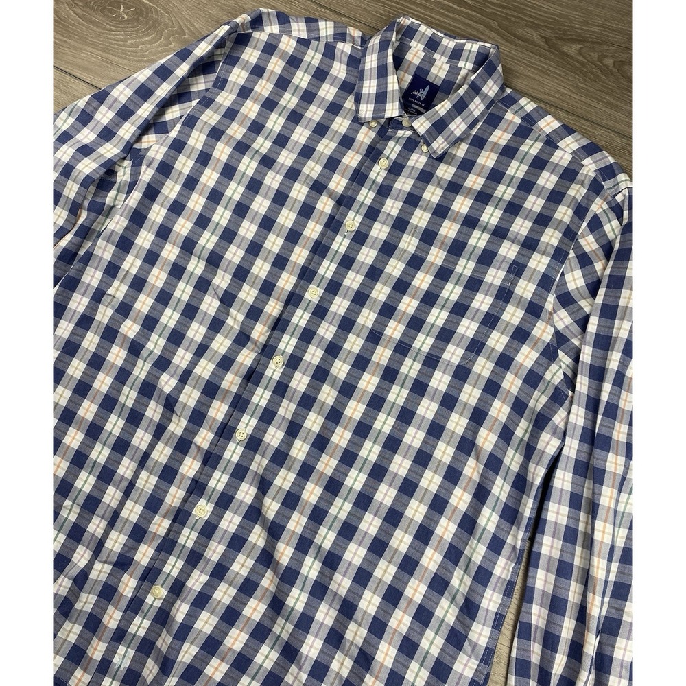 Johnnie O Men's Long‎ Sleeve Plaid Button Up Shirt Blue Grey Size XL